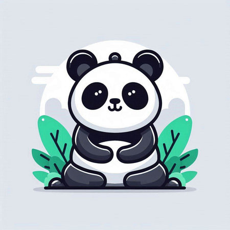 Cute panda sitting on the ground. Vector cartoon illustration.のイラスト素材