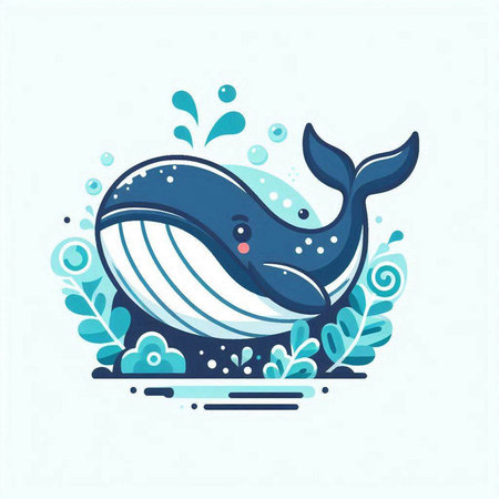 Cute whale in the sea. Vector illustration for your design.のイラスト素材