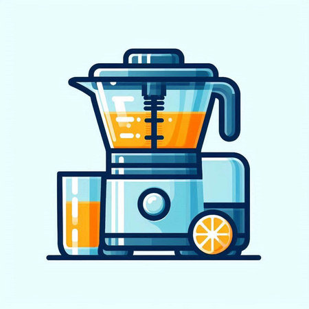 Juicer and glass of orange juice. Flat style vector illustration.のイラスト素材