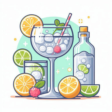 Cocktail, lemonade, mojito. Vector illustration in flat styleのイラスト素材