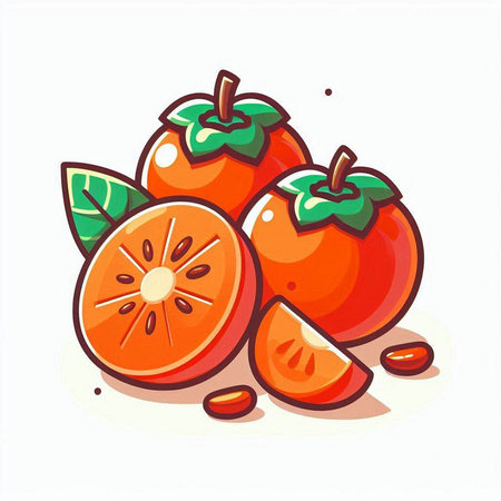 Fresh persimmon fruit vector illustration. Persimmon fruit on white background.のイラスト素材