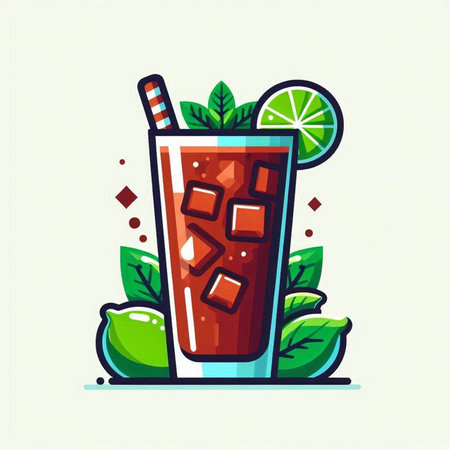 Cocktail with lime, ice and straw. Vector illustration.のイラスト素材