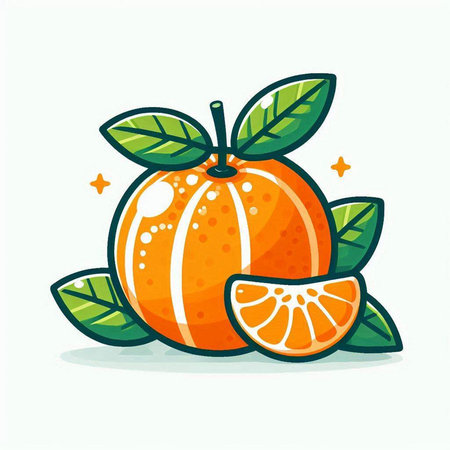 Orange fruit with leaves isolated on white background. Vector cartoon illustration.のイラスト素材