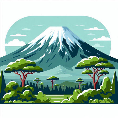 Mt. Fuji in the forest. Vector illustration, flat styleのイラスト素材