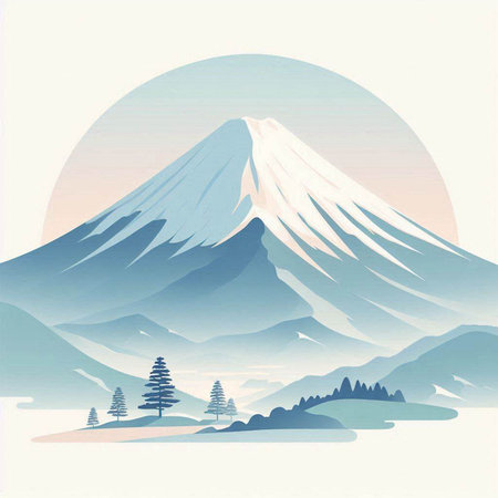 Mt. Fuji in the morning, Japan. Vector illustration.のイラスト素材