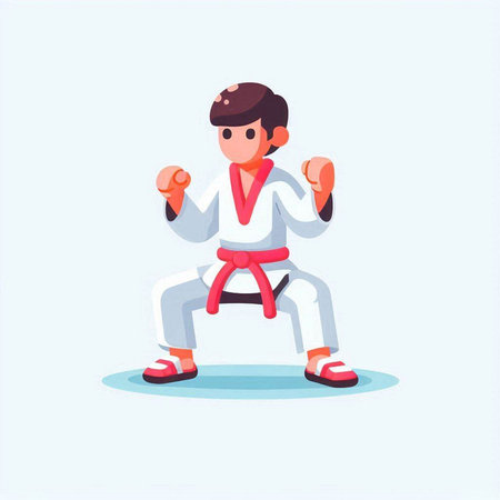 Taekwondo. Vector illustration in a flat cartoon style.のイラスト素材