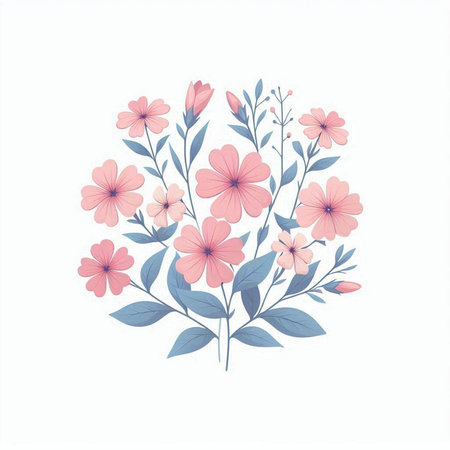 Floral bouquet with pink flowers and leaves. Vector illustration.のイラスト素材