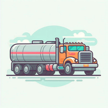 Modern flat vector illustration of a tanker truck in a flat style.のイラスト素材
