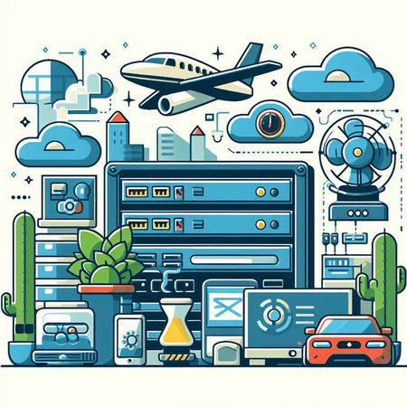 Vector illustration of modern flat line design concept of cloud computing and internet of things.のイラスト素材