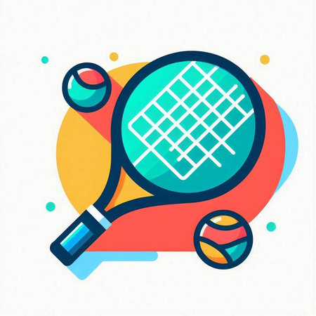 Tennis racket and ball, sport icon, flat design, vector illustrationのイラスト素材