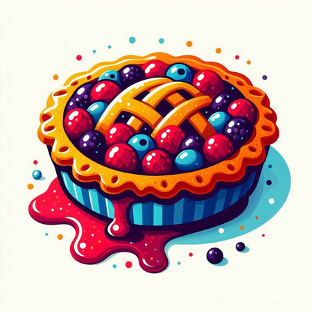 Illustration of a pie with berries and jam on a white backgroundのイラスト素材