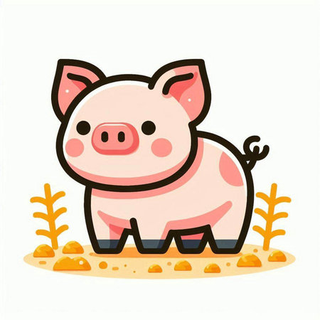 Cute pig on the sand. Vector illustration in cartoon style.のイラスト素材