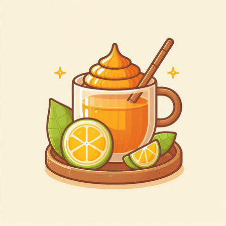 Tea with lemon and honey. Vector illustration in flat cartoon style.のイラスト素材