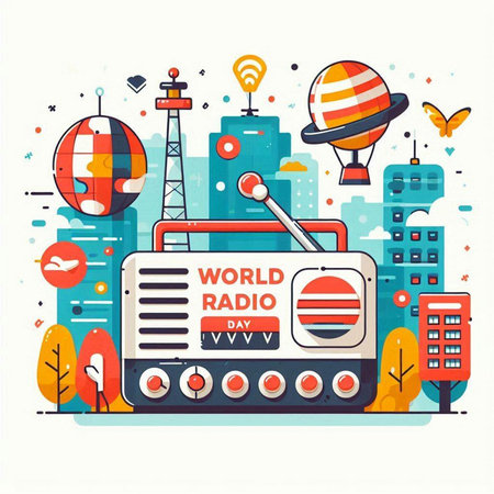 World Radio Day. Vector illustration in flat style on white background.のイラスト素材