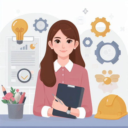 Business woman working in office. Vector illustration in a flat style.のイラスト素材