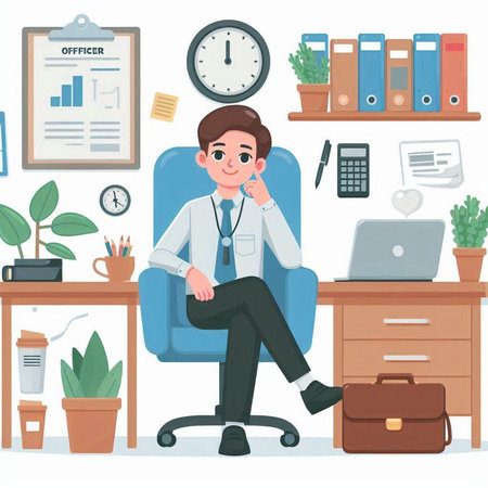 Businessman in office. Vector illustration in cartoon style. Businessman in office.のイラスト素材