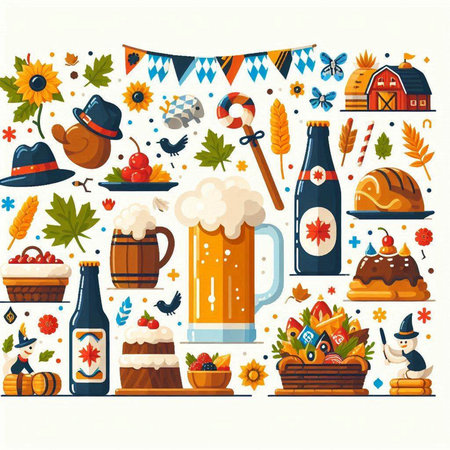 Oktoberfest festival set with traditional symbols. Vector illustration.のイラスト素材