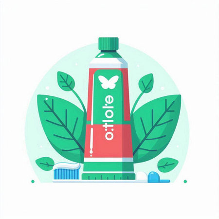 Toothpaste with green leaves. Vector illustration in flat style.のイラスト素材