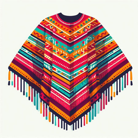 Colorful Mexican poncho with tribal ornaments. Vector illustration.のイラスト素材