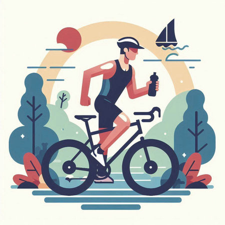Vector illustration of a cyclist running in the park with a bottle of waterのイラスト素材