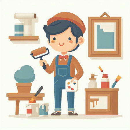 A man working in a coffee shop, cartoon style vector illustration.のイラスト素材