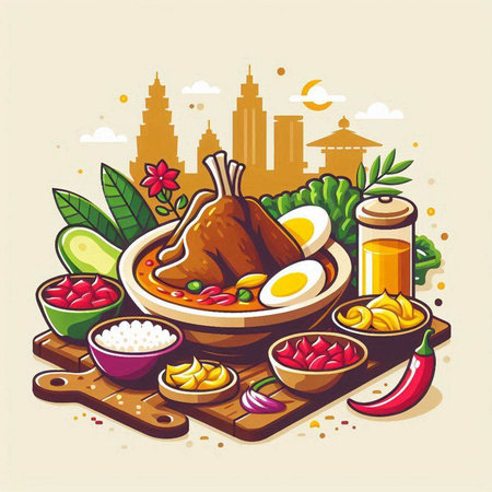 Thai food vector illustration. Traditional Thai cuisine. Traditional food of Thailand.のイラスト素材