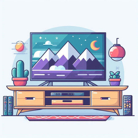 Living room interior with TV. Flat design style. Vector illustration.のイラスト素材
