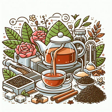 Vector illustration of tea set. Hand drawn doodle style.のイラスト素材