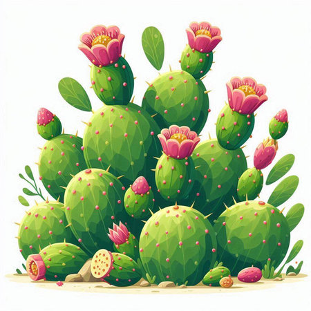 Cactus with pink flowers on a white background. Vector illustration.のイラスト素材