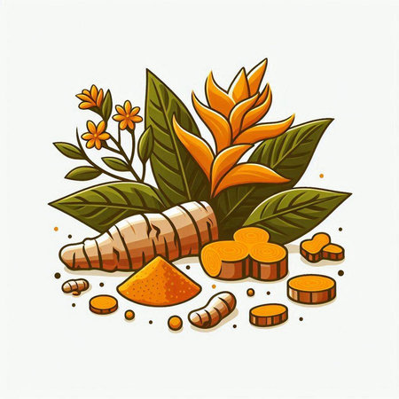 Ginger root and leaves isolated on white background. Vector illustration.のイラスト素材