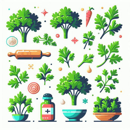 Set of vegetables and herbs in a flat style. Vector illustration.のイラスト素材