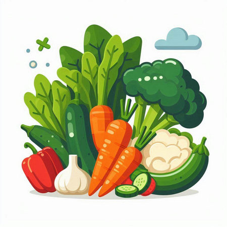 Vegetables vector illustration. Vegetarian food, healthy lifestyle concept.のイラスト素材