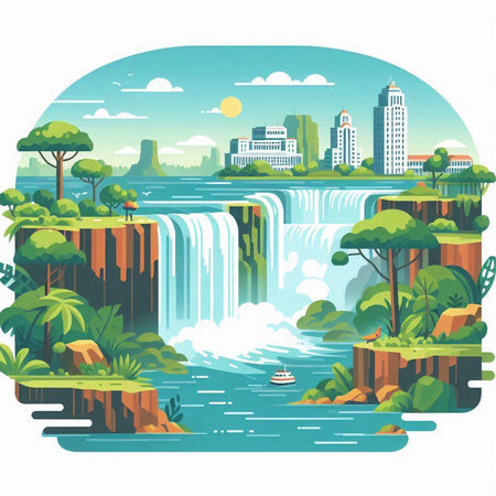 Waterfall in the city. Vector illustration of a flat style.のイラスト素材