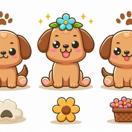 cute dog with flowers on white background. vector eps10のイラスト素材