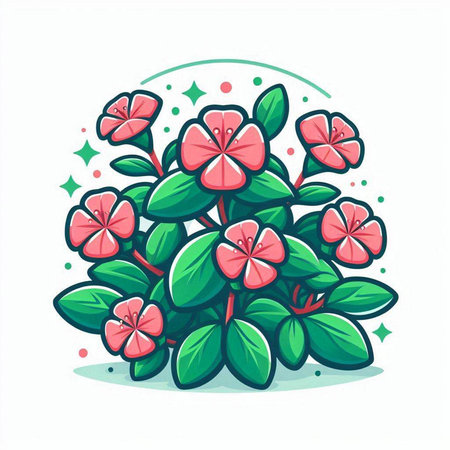 Illustration of a bunch of pink flowers with green leaves on a white backgroundのイラスト素材
