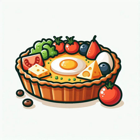 Illustration of a pie with eggs and vegetables. Vector illustration.vector, icon, symbol, design, illustration, graphic, set, abstract, line, elementのイラスト素材