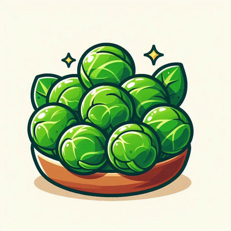 Brussels sprouts in a wooden bowl. Vector illustration.のイラスト素材