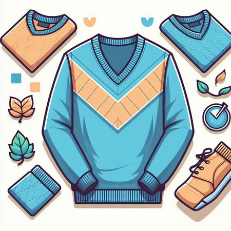 Vector illustration of a men's sweater on a white background with leavesのイラスト素材