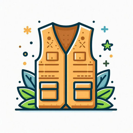 Vector illustration of a fishing vest. Outline icon of fishing vest.のイラスト素材