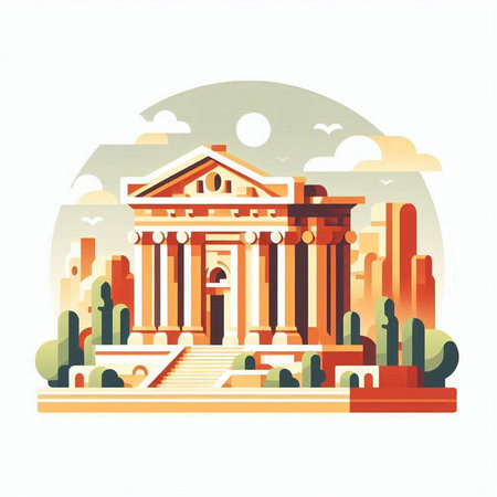 Athens, Greece. Ancient Greek temple. Vector illustration in flat styleのイラスト素材