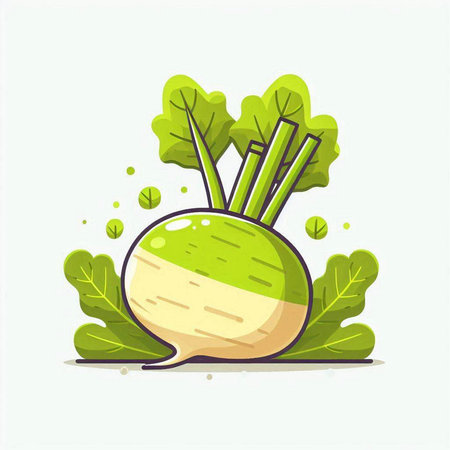 Fresh turnip with green leaves isolated on white background. Vector illustration.のイラスト素材