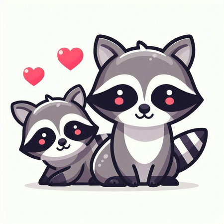 Cute raccoons in love. Vector illustration in cartoon style.のイラスト素材