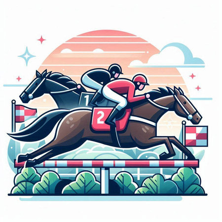 Jockeys on horse race, equestrian sport vector illustrationのイラスト素材