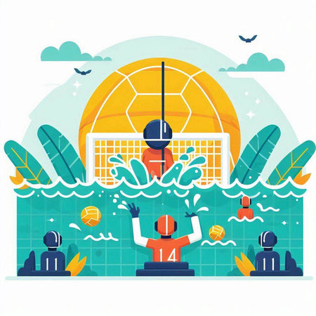 Volleyball player vector illustration. Flat style design of a water sports concept.のイラスト素材