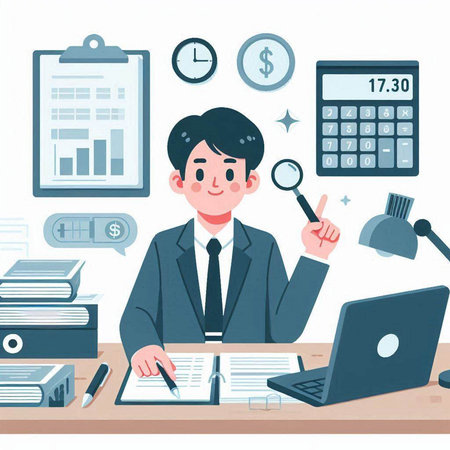 Businessman working in office. Vector illustration in flat cartoon style.のイラスト素材