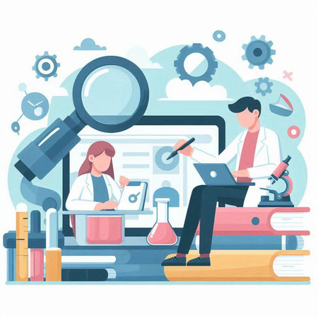 Scientist working in the laboratory. Vector illustration in flat style.のイラスト素材