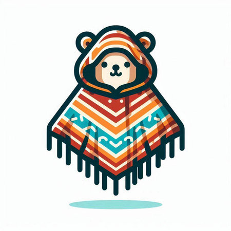 Cute bear in a warm poncho. Vector illustration.のイラスト素材