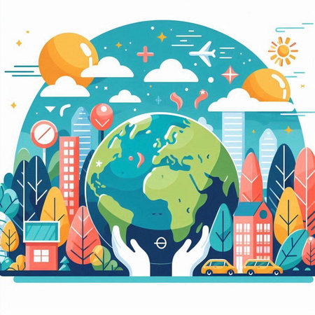 Vector illustration of Earth day in flat style. World environment day concept.のイラスト素材