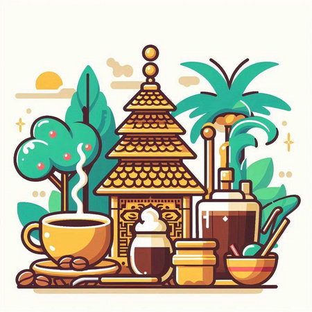 Coffee and tea ceremony in flat design style. Vector illustration.のイラスト素材
