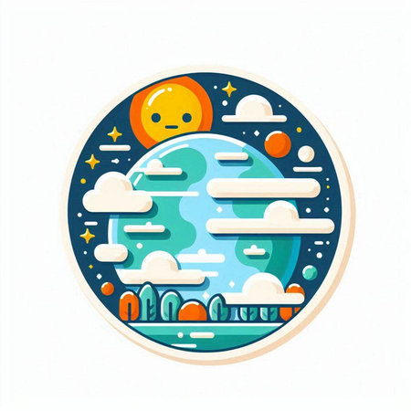 Vector illustration of the planet in the circle. Cartoon flat style.のイラスト素材